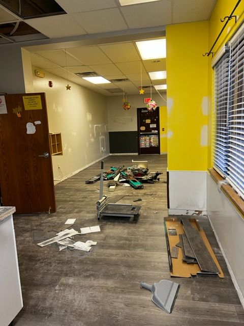 Day care space prepped for new luxury vinyl plank installation