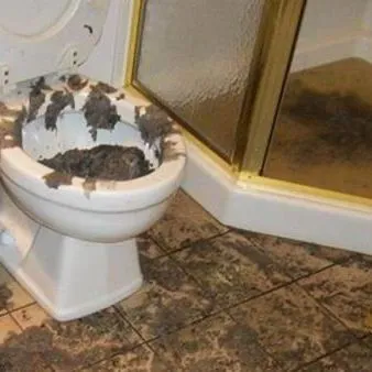 Bathroom contaminated by sewer backup requiring bodily fluid cleanup