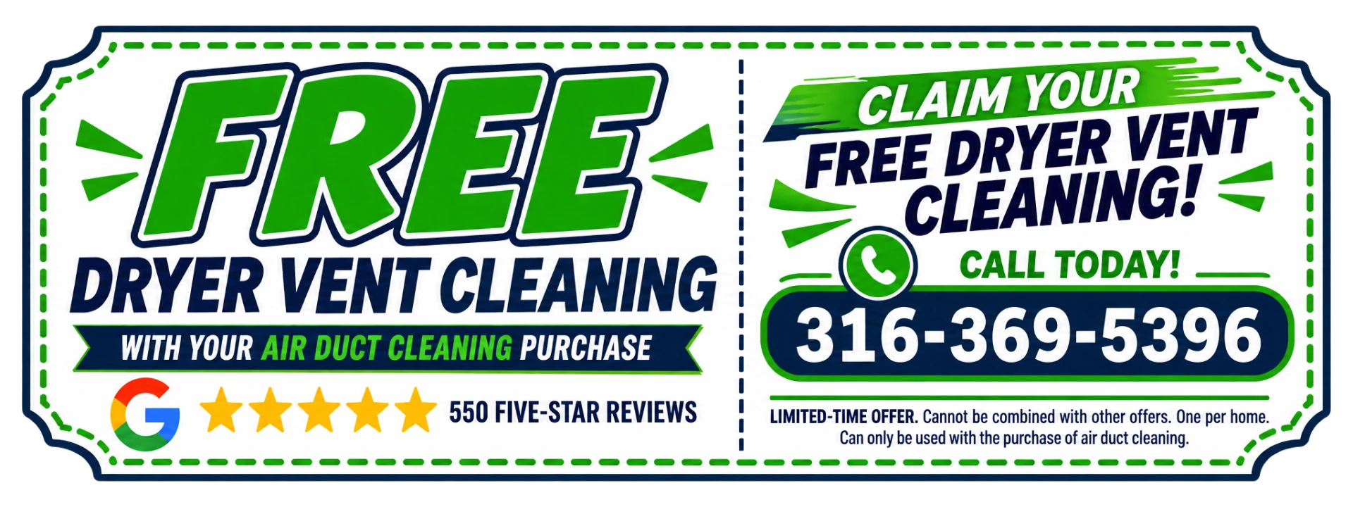 Coupon: free dryer vent cleaning with your air duct cleaning purchase — call Vortex at 316-369-5396